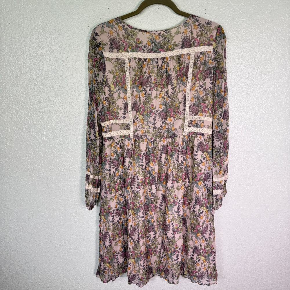 Sundance Silk Dress Womens Small Floral Boho Cottagecore Peasant Tunic Lace Trim - Picture 2 of 13